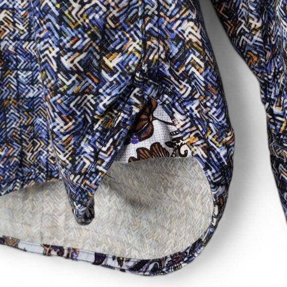 Luchiano Visconti Mens Black Wavy Geo Pattern Long Sleeve Button Down Shirt L - Picture 6 of 13
